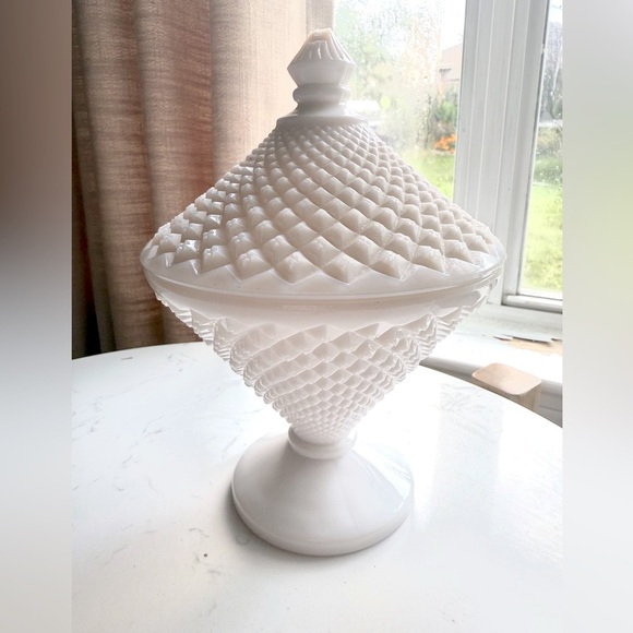 Vintage White Textured Glass Jar - Picture 1 of 5